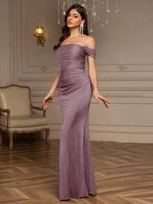 Elisanya Everly L Summer Outfits,Sexy Knitted Stretch Fabric Off-The-Shoulder Pleated Side-Hip Slim Dress Elegant Prom Evening Wedding Guest Dress Suitable For Graduation Ceremony, Dinner Party,Easter