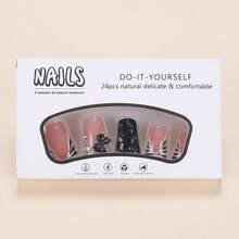 M24Pcs Black Duck Pr On Nails Short French Tip Fake Nails With 3D Rhinestones Design Cute Bow False Nails Diamond Glue On Nails Pink Acrylic Nails Handmade Nails Pr Ons For Women Manicure Kits8001 - màu đen - Xem 5