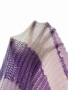1 buah Sweater Pullover Tebal Kasual untuk Anak Perempuan, Atasan Rajut Bergaris Ungu yang Nyaman & Lembut, Musim Gugur/Dingin - Purple - View 5