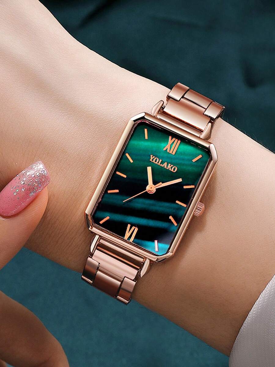 YOLAKO1 1 件女士石英简约罗马表盘手表，适合作为送给家人和朋友的礼物，适合母亲节礼物、生日礼物和日常佩戴。 - 玫瑰金 - 查看 1