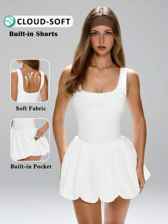 FWH Academic Style Sports Dress,Adjustable Bust With Removable Pads + Hidden Pockets, Tummy-Control & Anti-Peek Design For Yoga To Class,Secure Pockets, 4-Way Stretch For Full Mobility,Comfy Training Dress - Flattering A-Line Silhouette,Pocketed,#StudyToSweat Look,Schoolgirl-Inspired Sporty Design,Basic Yoga Dress