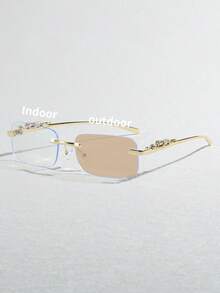 1 Pair Unisex Light Sensitive Eyeglasses, Anti-Fatigue Glasses For Phone, Computer, Outdoor Glasses - Leopard Head Arm Design For Summer Beach Vacation, Outdoor, Travel - Gold - View 2