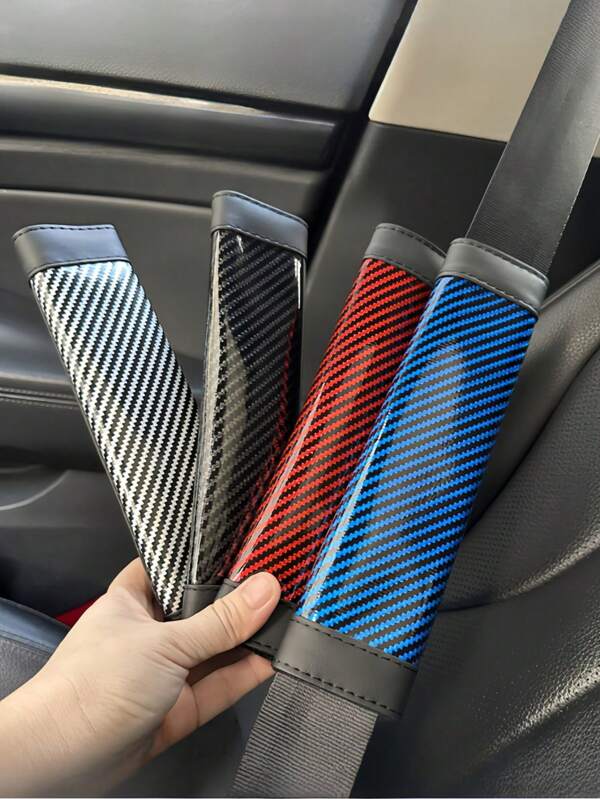 2 piezas Funda universal para el cinturón de seguridad del automóvil, funda protectora de PU para el hombro del cinturón de seguridad con estilo de fibra de carbono, accesorios decorativos para el interior del automóvil