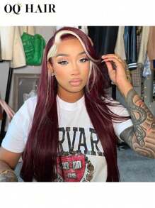 头发 Oq 头发 Oq 假发 直发 13*4 透明蕾丝前假发 Oq 蕾丝前假发 勃艮第 99J/613 金发 Oq 真人发假发 180% 16-28 英寸 预拔蕾丝 迷你结 预漂白头发 万圣节接发配件