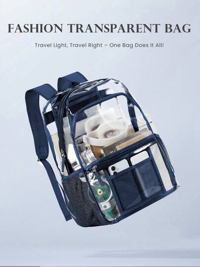 Mochila transparente, impermeable y duradera, mochila escolar de gran capacidad transparente, adecuada para estudiantes, competiciones deportivas, conciertos y viajes