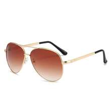 1副女士金属椭圆框复古双梁时尚眼镜，适合度假海滩佩戴，飞行员造型太阳镜