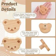 1pc Bear Shaped Wooden Knob, Single Hole Beechwood Handle, Wooden Cabinet/Drawer Knob With Screw - Multicolor - View 7