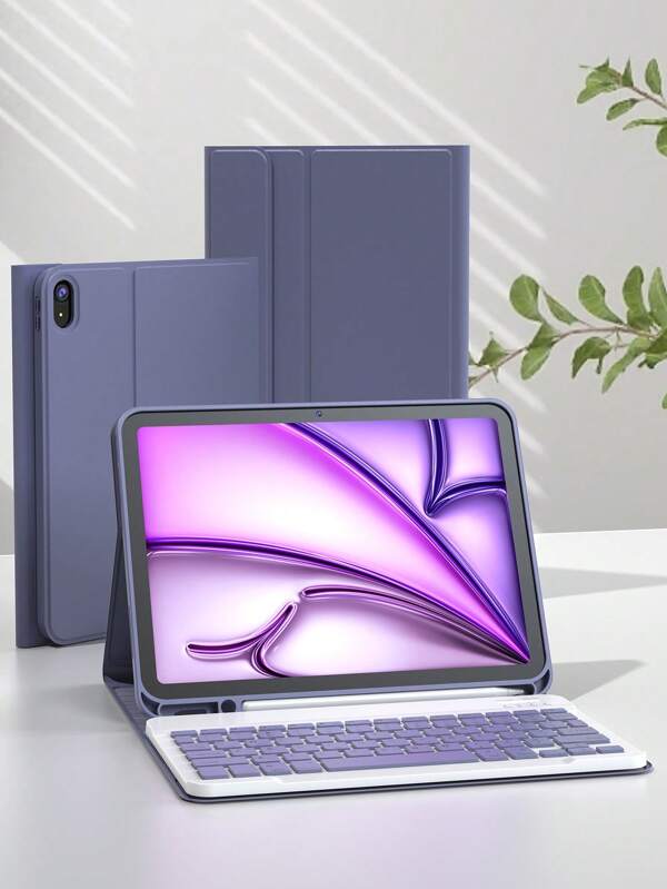 Keyboard Case For IPad 5th/6th/7th/8th/9th/10th/11th Gen, Mini 6th/7th Gen, Air 1st/2nd/3rd/4th/5th/11-In.(M2)/11-In.(M3)/13-In.(M2)/13-In.(M3) Gen, Pro 12.9-In. (3rd/4th/5th/6th Generation) With Detachable Wireless Keyboard Battery 150mAh & Built-In Apple Pencil Holder-Dusty Purple