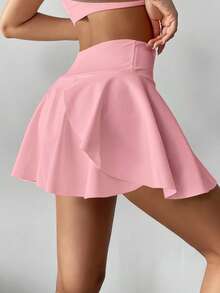 High Waist White Tennis Skort, 2 In 1 Anti-Flashing Golf/Badminton/Fitness Shorts Skirt With Pockets, Summer Sports Skirt Leggings For Yoga, Outdoor Running, New Women Clothing - Baby Pink - View 3
