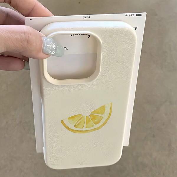 1 pièce Étui de téléphone à motif minimaliste de citron jaune avec texture blanc, convient pour iPhone 16 Pro Max, 15/14 Plus, 13, 12, 11. Housse de protection.