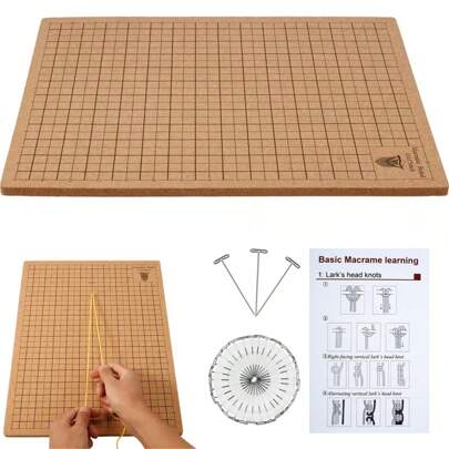 1pc 12*16inch Macrame Braided Rope Checkered Cushion Board Cork Board DIY Wool Cotton Rope Braided Fixing Tool Cork Board
