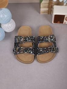 1 par de zapatillas con decoración de rhinestones brillantes antideslizantes para interiores/exteriores para niños y niñas - Negro - Ver 6