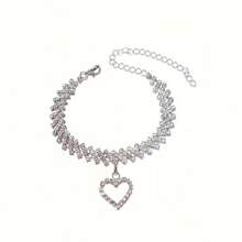 1pc Silver Rhombus Chain & Heart Pendant Anklet