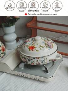 27cm/24cm Enamel Dinnerware Set, Including Baking Tray, Casserole, Soup Pot, Cooking Pot And Seafood Pot, Suitable For Restaurant, Home, Living Room And Kitchen. Great For Serving Bread, Turkey, Cheese Bread, Pizza, Seafood And Hand-Pulled Rice. Ideal For Outdoor Activities, Weddings, Parties, Gifts, Birthdays, Thanksgiving, Harvest Festival, And Family Gatherings. - Flowers and Birds - View 7