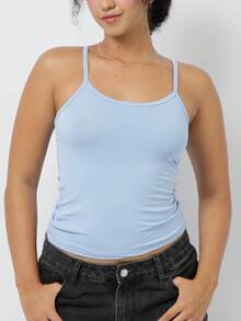 Aesthetic Moda Basic Strappy Tank Top - 淺藍色 - 查看 4