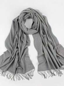 1 件经典纯色防风防尘披肩，120 克，时尚男女通用薄款流苏，适合空调房间和户外，四季薄款纯色穆斯林头巾矩形围巾，全新设计，黑色、白色、酒红色、米色、卡其色、灰色