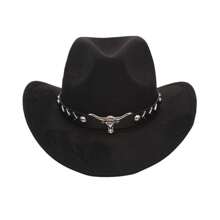 1pc A Unisex Classic Western Cowboy Hat With A Silver Bull Shape Trim For Casual Everyday Wear, Western Cowboy Party, Bar Cowboy - Arrow Black Leather Hat - View 2