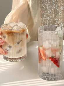 6/1pc Straight Vertical Striped Glass Cup Suitable For Coffee, Latte, Juice, Milk, Fruit Tea In Home