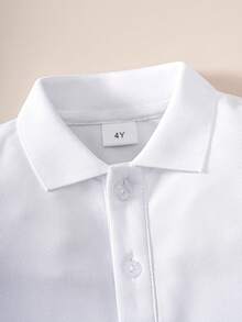 Bộ 2 áo thun polo tay ngắn màu trắng phong cách đại học cổ điển cho bé trai + áo thun polo tay dài màu trắng, thích hợp mặc đi học, tụ tập, biểu diễn và các hoạt động nhóm khác - trắng - Xem 3