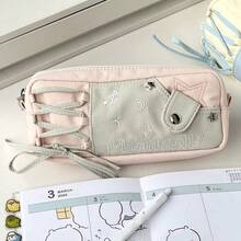 星星和音符图案大容量学生铅笔盒，帆布文具收纳袋，适用于学校用品，返校 - 彩色 - 查看 7