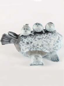 40厘米/15.74英寸 海豹抱枕毛绒玩具 妈妈和四个孩子 海豹毛绒动物毛绒玩具 3D新奇海狮公仔毛绒玩具枕头 送给孩子的女孩装饰创意礼物 送给孩子的生日派对 家庭女孩房间装饰游戏收藏品 - 灰色 - 查看 6