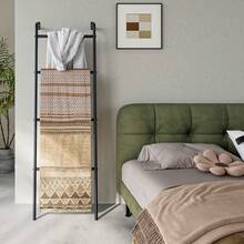 Blanket Ladder 4-Layer Towel Racks Wall-Leaning Blanket Holder Decorative Display Metal Ladder Shelf Stand For Livingroom Bathroom Bedroom - 黑色 - 查看 6