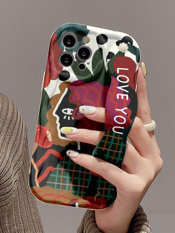 1 pieza Funda protectora de teléfono resistente y anti-caída con función de soporte, con diseño abstracto de planta, compatible con Apple y otras series