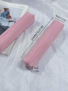 1pc Minimalist Solid Color Corduroy Pencil Case, Multiple Sizes Available, Multi-Purpose Stationery Pouch,For School Supplies,Back To School,Bag - Single Piece - View 7