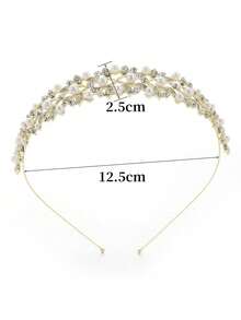 1pc Glossy Zinc Alloy Pearl & Rhinestone Bridal Crown Headband, Wedding Dress Jewelry Accessory - Silver - View 5