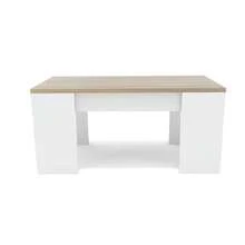 Dormidan MESA DE CENTRO ELEVABLE MC4, Comedor o Auxiliar, Mayor Grosor y Estabilidad, cajón practicable para guardar objetos, mesa de sala, disponible en varios colores. - Blanco / Roble - Ver 5