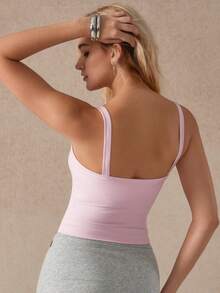 NcmRyu 1pc Women's Sexy High Elasticity Racerback Sports Camisole With Chest Pads - Pink - View 3