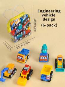 6pcs/Pack Kindergarten Children's Inertial Return Car Engineering Car Fire Truck Baby Return Car Toy(Random Style) - Multicolor - View 1