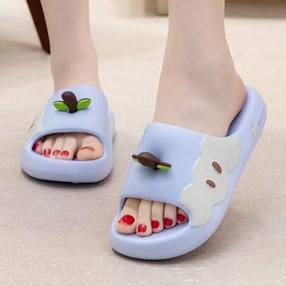  ASOFTER 26 夏季新款可爱云朵小狗厚底拖鞋，女士防滑单带拖鞋，适合居家、浴室、宿舍等场合，浅蓝色厚底拖鞋
