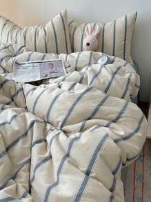 Muroi Mono 3件套100%涤纶中古风格简约条纹被套，2个枕套+1个被套（无床单）