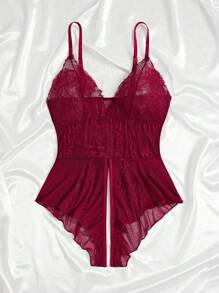 Plus Size Women Lace Patchwork Sexy Lingerie Bodysuit