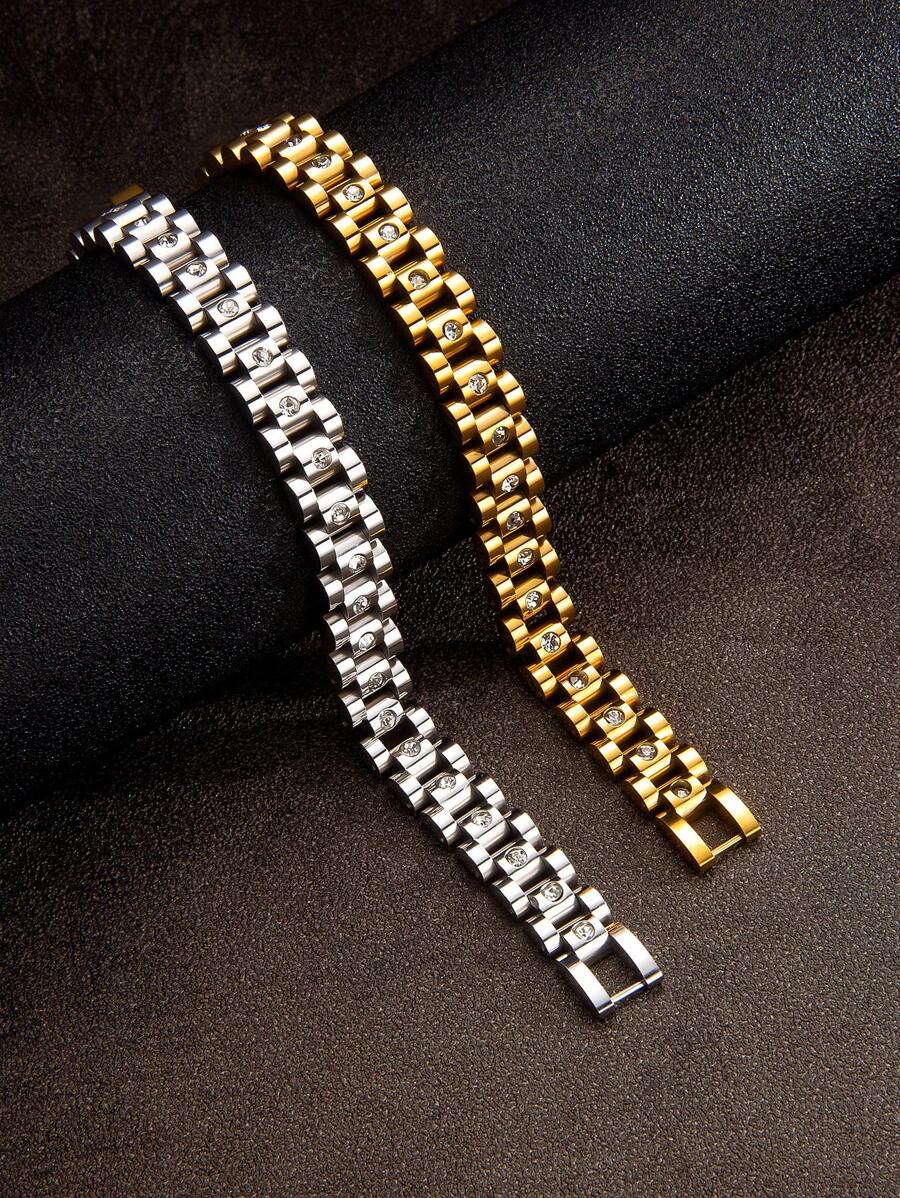 1 件不锈钢嘻哈情侣表带和手链，适合日常、节日、派对、装饰和佩戴 - 手鐲 - 查看 1