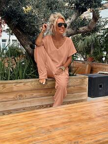 1 件女式针织面料口袋连体裤，适合节日、日常穿着、生日、派对、返校、单身派对、旅行、夏季 - 珊瑚橙 - 查看 4