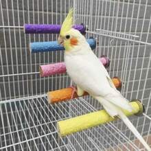 Accessori per gabbie degli uccelli - Colori assortiti casuali: Giocattoli per pappagalli e stornelli, trespoli colorati, osso di seppia, supporti per trespoli in legno. E abrasione naturale per permettere agli uccelli di limare artigli e becco durante il movimento e il beccare.