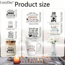 24 件法国“有趣的咖啡语录”主题透明贴花转印，适用于 DIY 家具、玻璃和木制工艺品 - DIY 防水自粘贴花，用于相册、家具装饰，LuxyDay 品牌