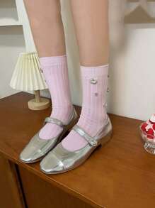 1/2/3/4 Pairs Glitter Decorated Ribbed Socks, Cute & Comfortable Mid-Calf Socks, Suitable For Women's Carnival Stockings And Knitwear/Women's Knee-High Socks, Sparkling Small Gift For Christmas, Family Surprise Gift For New Year, Essential For Girlfriend On Valentine's Day