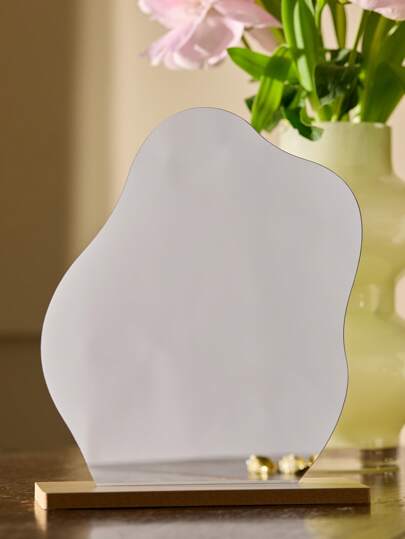 Cirelle 亚克力镜+木质底座，不对称几何造型装饰镜，亚克力底座精致桌面化妆镜，木质框架装饰，卧室桌面梳妆台梳妆镜，家居装饰，卧室配件，房间浴室装饰最佳礼物，新年、圣诞节、母亲节礼物，舒适家居，特别礼物，夏季家居装饰，宿舍必备，送给女士/女孩/女朋友的礼物，返校使用