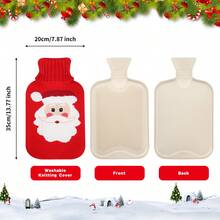 2L Bolsa de Água Quente de Natal Macia com Papai Noel e Rena, Capa de Tricô de Natal, Bolsa de Água Quente à Prova de Vazamentos para Compressas Quentes e Frias para Pescoço, Ombros, Costas e Pernas