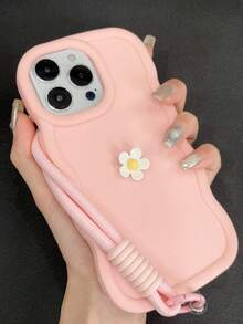 1 件（波浪边手机壳 + 3D 花朵 + 免费腕带 - 适用于 15/14 Pro Max、S24/S23 Ultra（纯色极简主义、波西米亚 2Y2 风格））送给她的礼物 - 粉色 - 查看 8