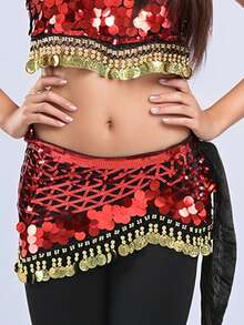 肚皮舞腰链 舞蹈服装腰部装饰 亮片流苏 表演臀巾 三角巾 腰巾 - 彩色 - 查看 14