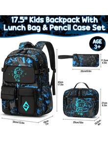 Glow In The Dark Backpack For School Boys, 3 PCS Cool Luminous Kids Backpacks With Lunch Box & Pencil Pouch, Toddler Backpack Bookbag Schoolbag Set For Elementary To High School Students, Back To School Gift For Son, Grandson, Nephew, Brother, Friend - Không gian - Xem 2