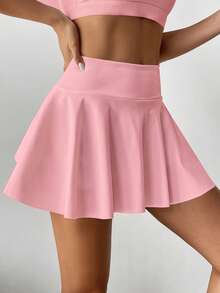 High Waist White Tennis Skort, 2 In 1 Anti-Flashing Golf/Badminton/Fitness Shorts Skirt With Pockets, Summer Sports Skirt Leggings For Yoga, Outdoor Running, New Women Clothing - Baby Pink - View 5