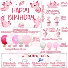 Axolotl Theme Birthday Party Dration Happy Birthday Backdrop Pink Balloon Garland Arch Kit Axolotl Theme Cake And Cupcaker Toppers For Boys  1st 2nd 3rd Birthday Party Dr Supplies - 粉色 - 查看 6