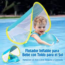 ¡El bebé nada tranquilo! Visera ajustable + Anilla de natación con triple cámara de aire | Patas 100% antideslizantes | ¡El regalo perfecto para el verano! - Azul - Ver 2