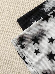 Dwuczęściowy damski komplet piżamowy z nadrukiem w gwiazdy – spodnie dresowe ze ściągaczem w pasie, ubrania na jesień