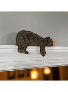 1pc Wooden Forest Woodland Nursery Decor,Wooden Boho Wall Decor, Wilderness Sleeping Bear, Forest Decor For Classroom Bedroom Nursery Room Shelf, Kids Room Door Decor, Family Christmas Gifts, Ideal Housewarming Gift, Rustic Bear Door Topper Ornament Animal Shaped Home Wall Decor For Living Room, Entryway, Farmhouse, Cabin, Autumn Decoration